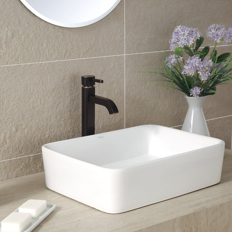 Ceramic Rectangular Vessel Bathroom Sink, Oil Rubbed Bronze