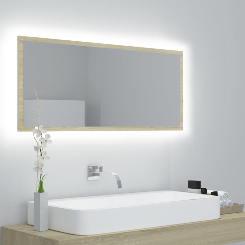 Engineered Wood Flat Wall Mirror, Oak, 14.6" x 35.4"