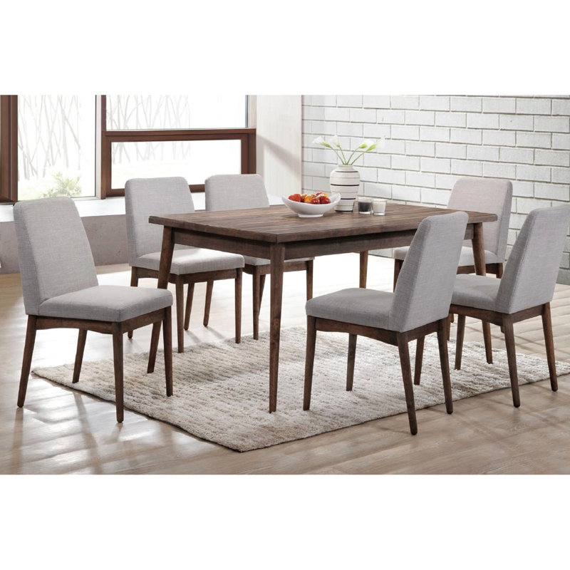 Transitional 7pc Dining - Top Table With Ash Walnut & 6 Chairs Solid Wood Colored Finish