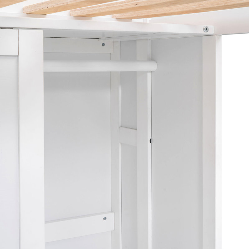 Lit mezzanine simple en bois, blanc, avec tablettes pour lit, White