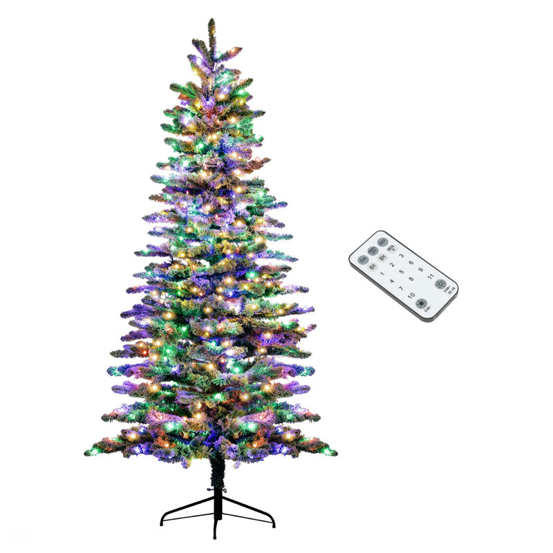 Arbre de Noël enneigé 7,5 pi avec 500 lumières DEL et 1264 branches pour un décor festif, vert, arbre de Noël