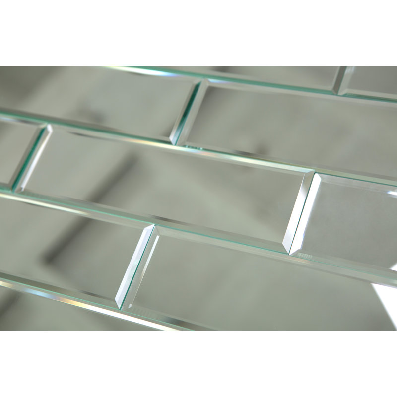 Carreau de métro en verre biseauté 3 po x 10 po, Argent