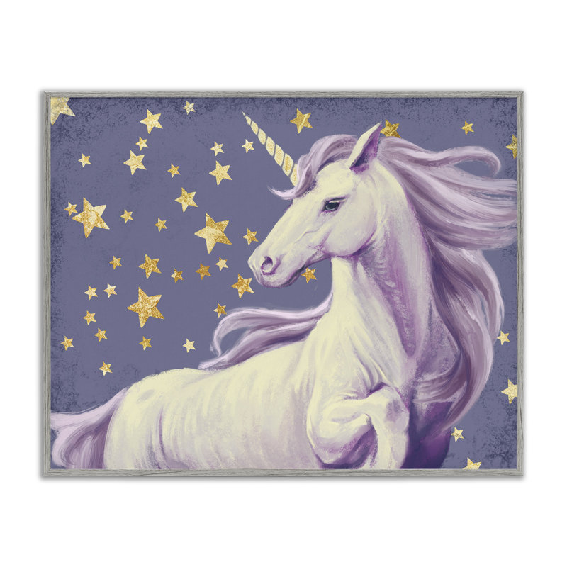 Licorne mauve dans la nuit étoilée, espace fantaisie par Ziwei Li - impression, H 24 po x l 30 po