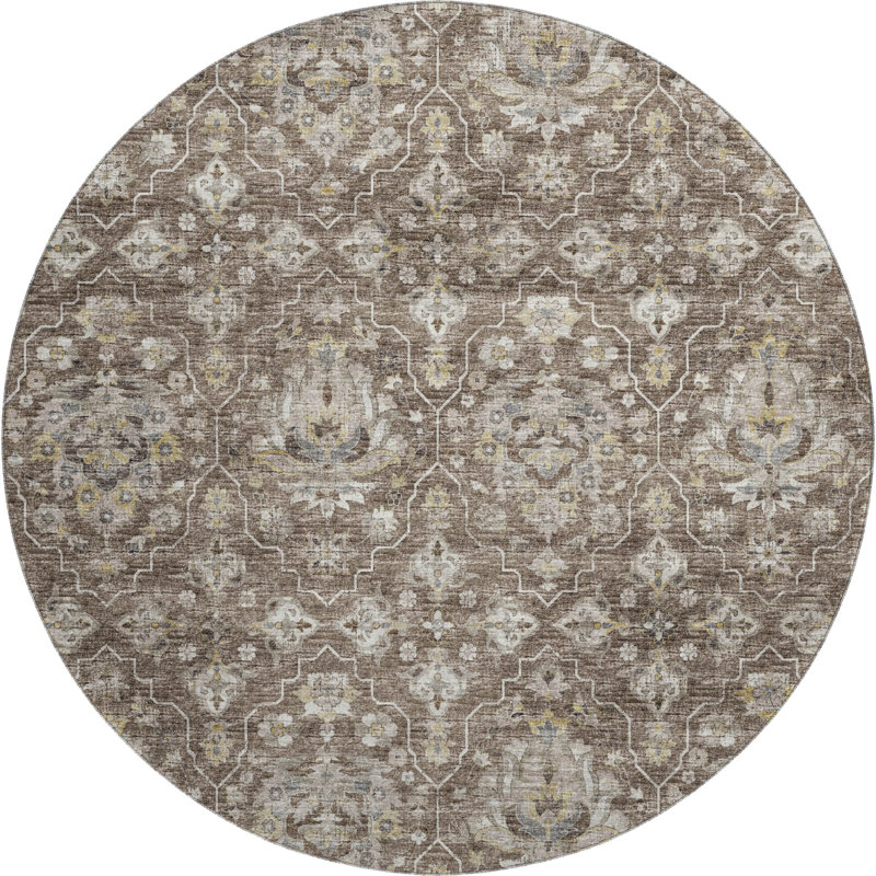 Premium Machine Washable Alliah AMF94 Brown Rug, Round 8'