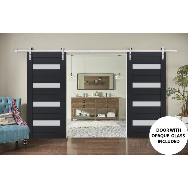Portes de grange en bois givré Veregio, Antracite, 84 po x 84 po