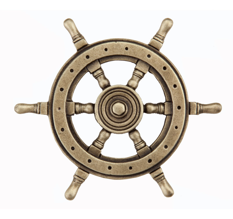 Antique Brass Ship's Wheel Cabinet Knob with Mounting Hardware