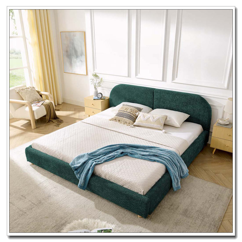 Tête de lit courbée de style moderne et minimaliste avec pieds incurvés et pieds robustes, Très grand lit, Vert, Aucun