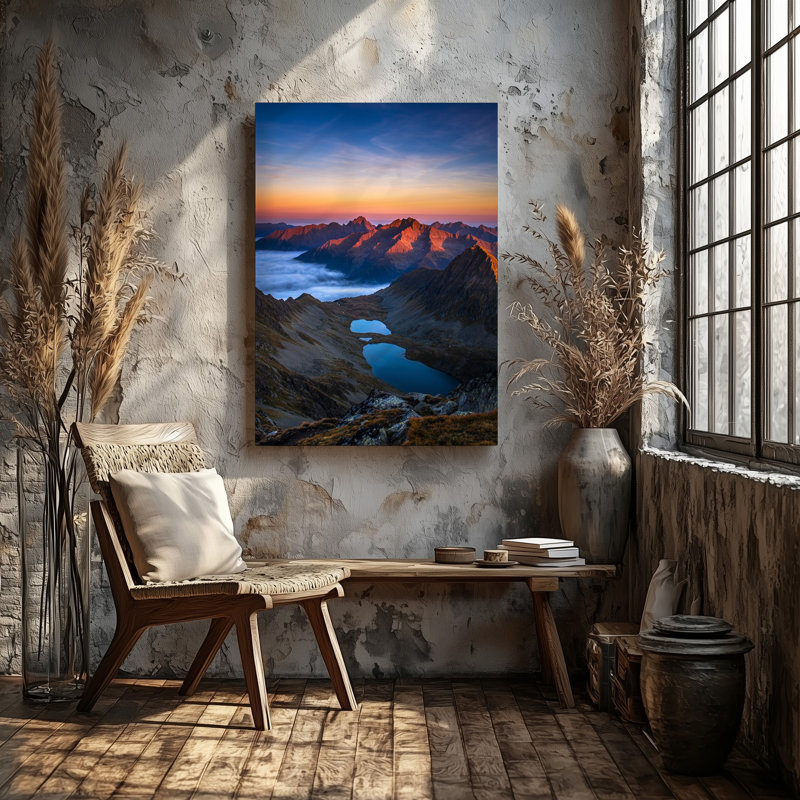 Toile, "Un paysage de montagne à couper le souffle au coucher du soleil", H 12 po x l 9 po