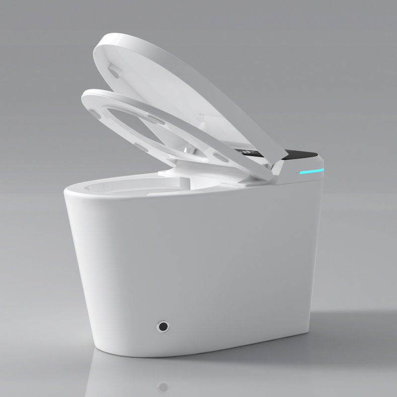 Modern White Toilet With Bidet Seat - Auto Open/Close, Foot Sensor, Temperature Adjustability, Women Hygiene Wash,