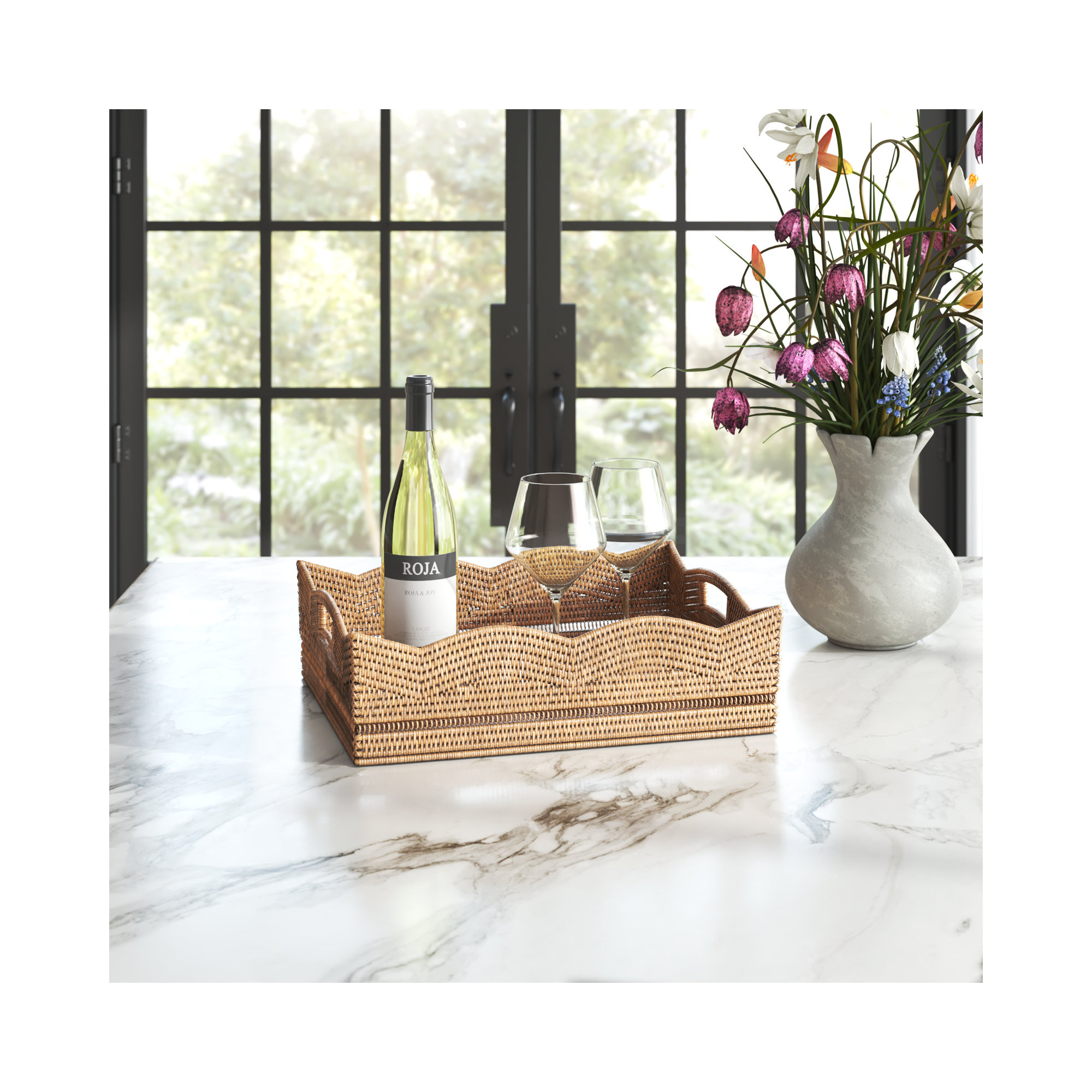 Landry Rattan Tray - Set of 1, 6" H x 20" W x 16" D, Honey Brown