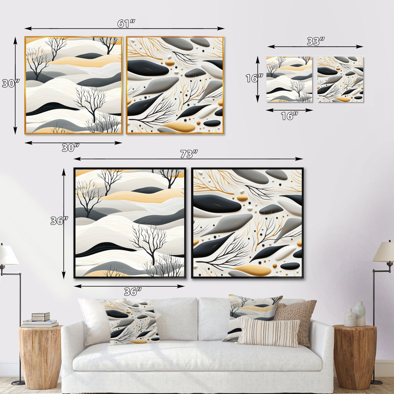 Shroyer - Ensemble de 2 collages carrés botaniques abstraits, Cadre flottant noir, H 16 po x l 33 po