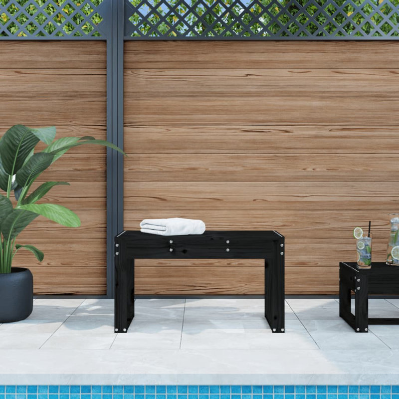 Dimmick Solid Wood Outdoor Bench, 45cm H x 80cm W x 38cm D, Black