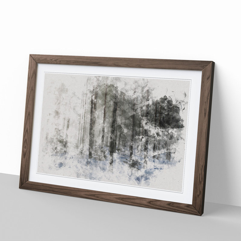 Winter Forest Vol.8 Watercolour - Picture Frame Graphic Art, 36cm H x 48cm W x 2cm D, Walnut