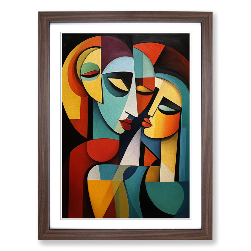 Loving Family Cubism Framed Print, Walnut , 46cm H x 34cm W x 2cm D