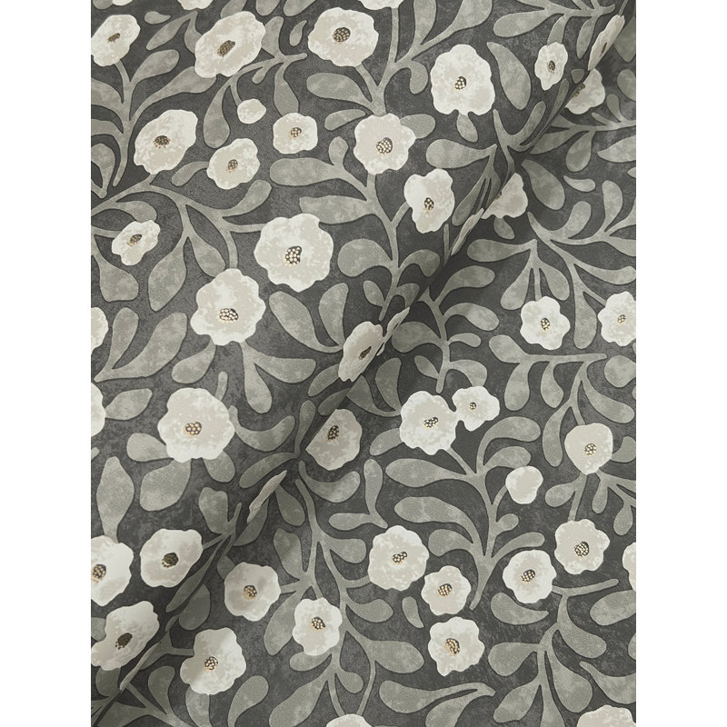 Papier peint floral noir Poppy Trail, Noir