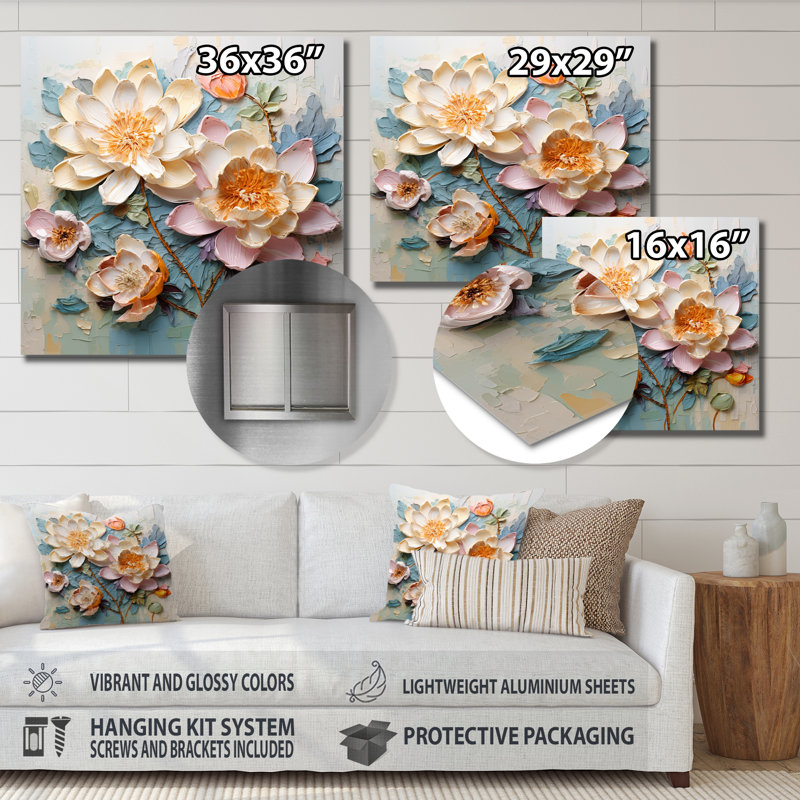 Rose rose, fleur de lotus pastel sur fond bleu rétro - lotus, Sans cadre, métal, H 16 po x l 16 po