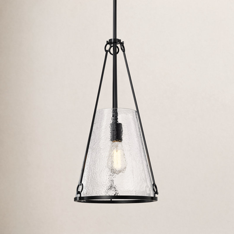 Anita Valentine - Small Pendant - Hammered Glass, 22.5" H x 12" W x 12" D, Black