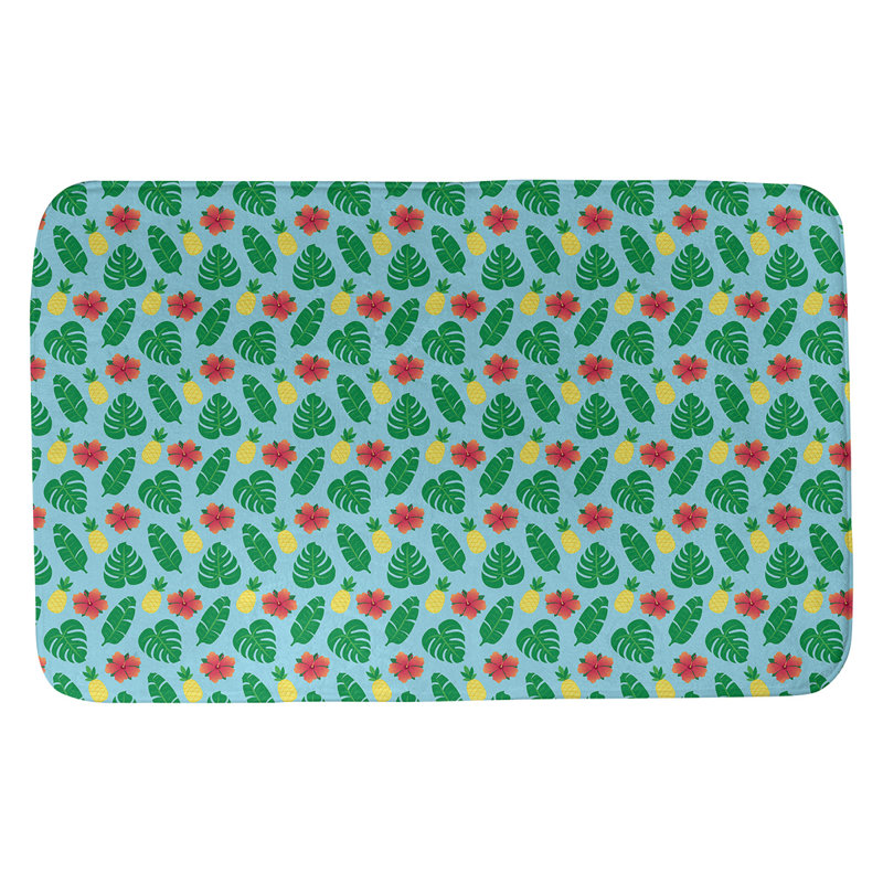 Tapis de salle de bain tropical Avicia, l 17 po x L 24 po, Vert / rouge / bleu ciel