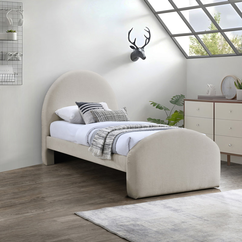 Lit tapissier Chiu, Tissu chenille beige