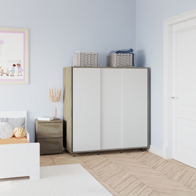 Solid Wood Wardrobe, Oak/White