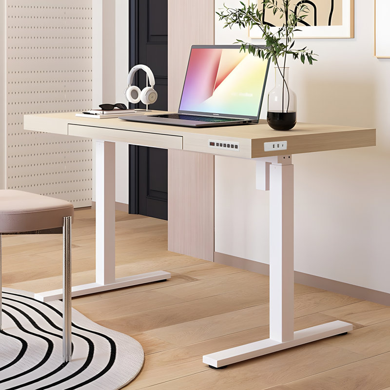 Gooitsen Height Adjustable Standing Desk, Natural/White, 55" 