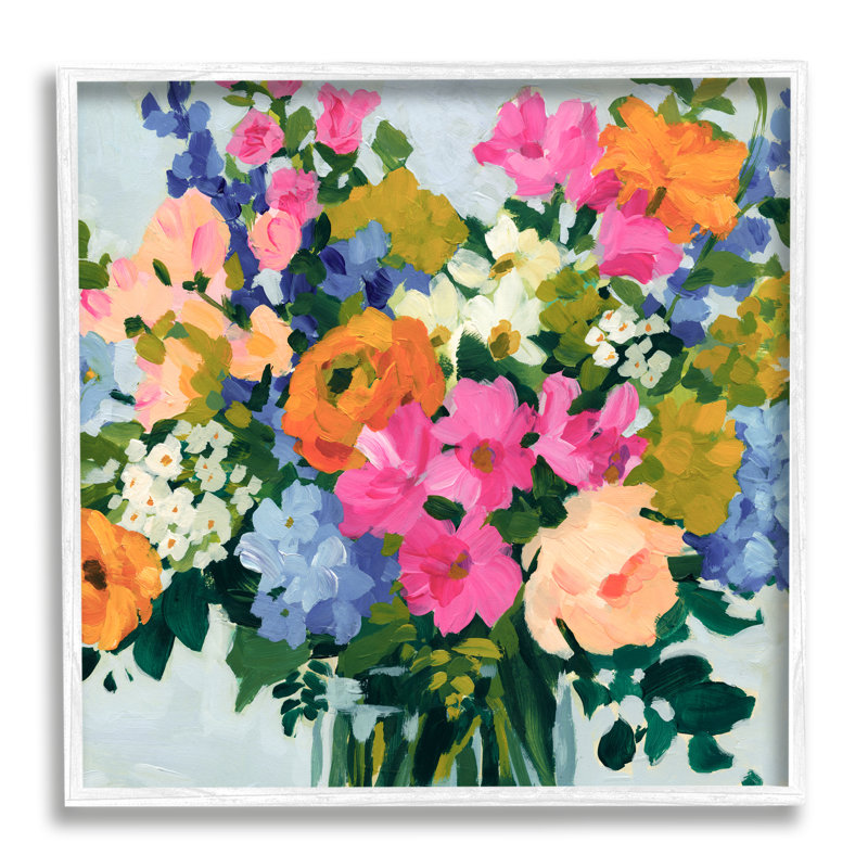 «Vivid Bouquet Blooms» par Victoria Barnes, H 24 po x l 24 po x P 1,5 po, Giclée encadrée blanc bord de mer