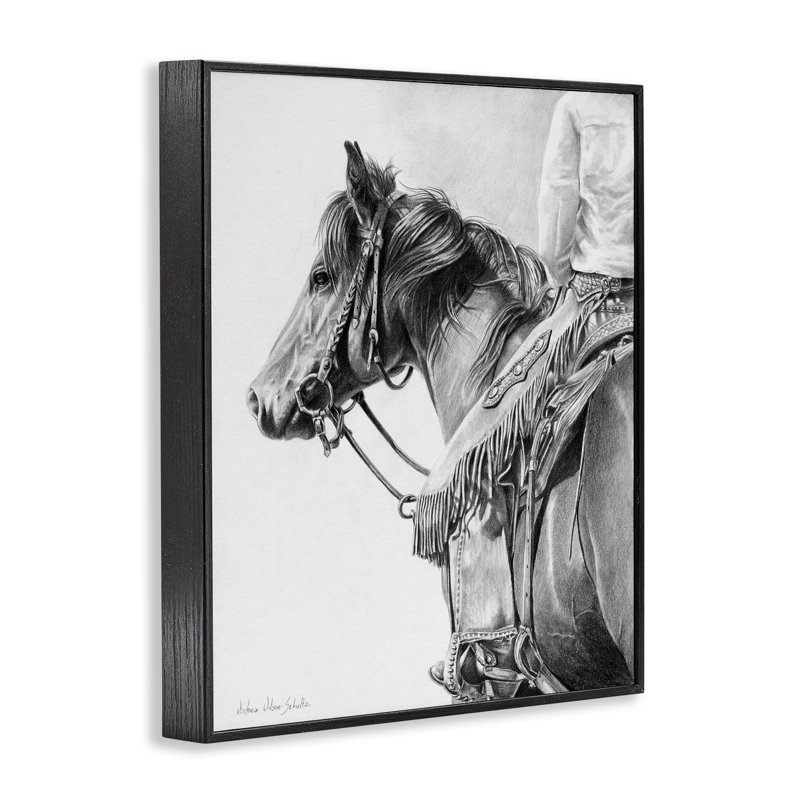 Détail d'un étalon et d'un cow-boy encadrés par Victoria Schultz, Giclée encadrée noir minuit, H 20 po x l 16 po