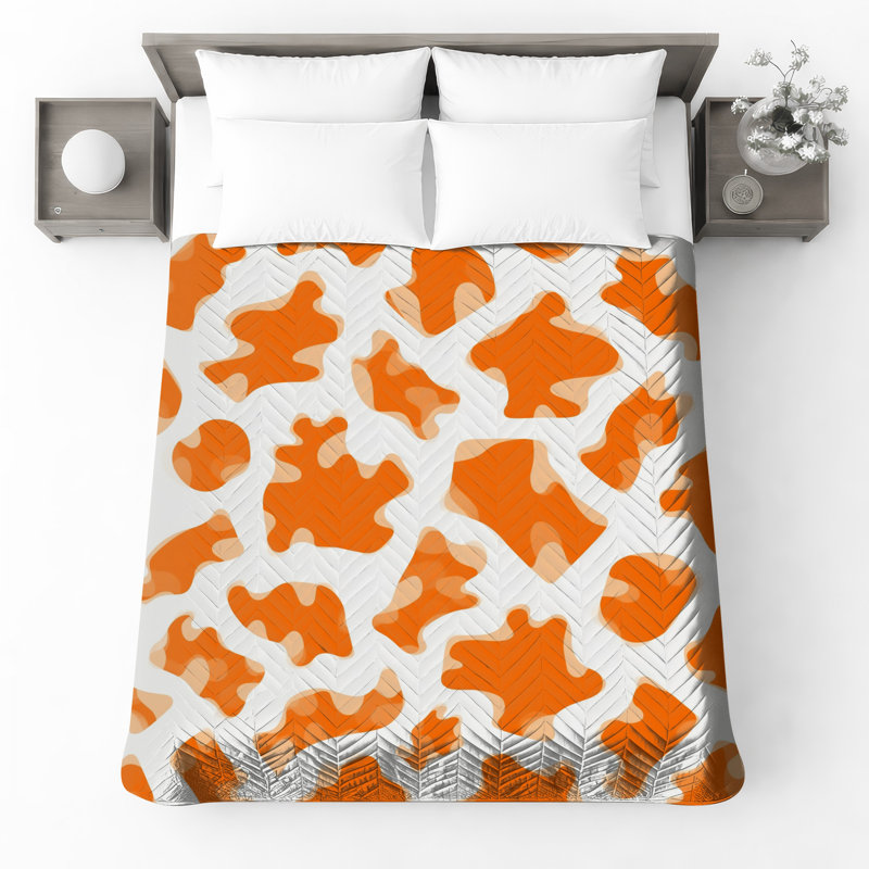 Orange Camouflage Pattern Quilted Bedspread All Sizes, King