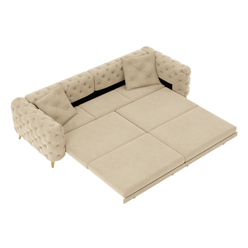 Canapé-lit convertible 3-en-1 de 97,7 po, canapé-lit coulissant à siège profond de 28,4 po, canapé moderne capitonné à boutons, canapé 4 places avec repose-pieds mobile pour appartement, bureau, chambre à coucher, abricot (ancien SKU: W1885S00201)