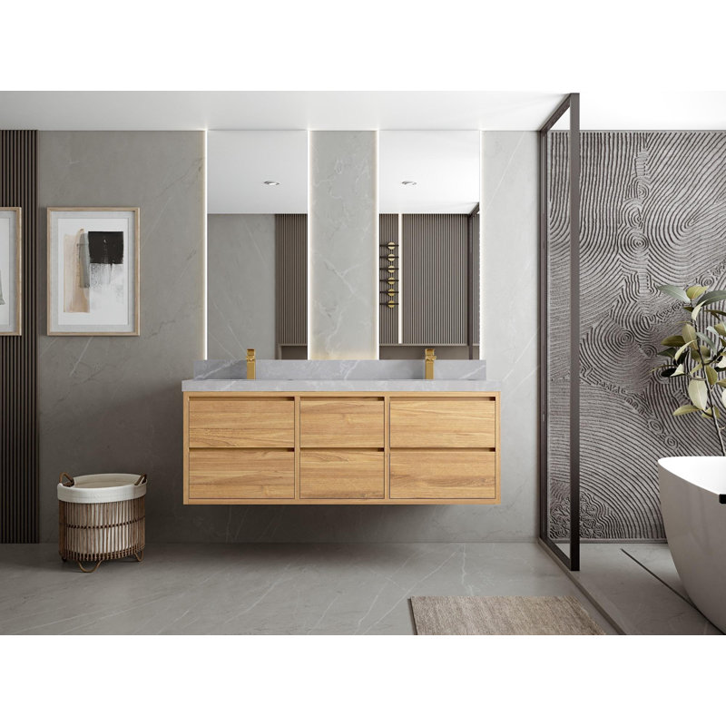 Meuble-lavabo mural double l 60 po x P 22 po x H 36 po, Gris perle