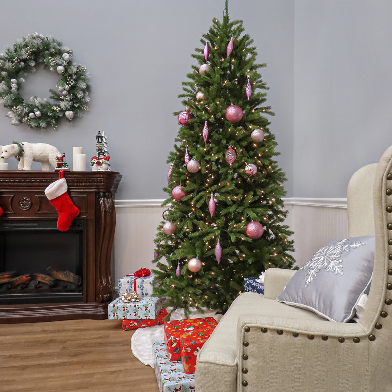Jersey Feel Real Fraser Pencil Hinged 9' Fir Artificial Christmas Tree with 800 Clear Lights, 6.5'