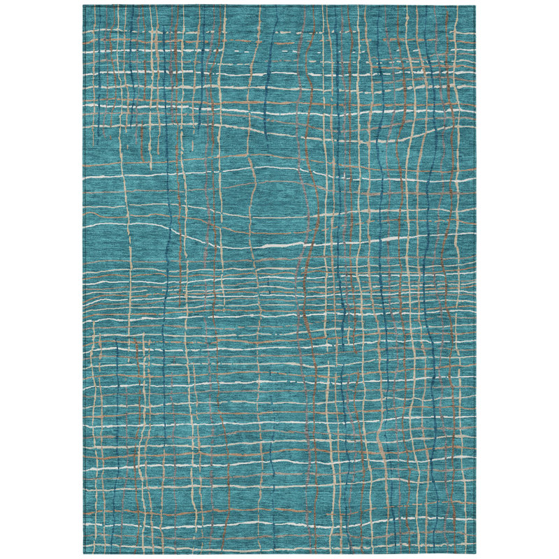 Tapis extérieur lavable rayé bleu sarcelle 10 pi x 14 pi bleu sarcelle et brun