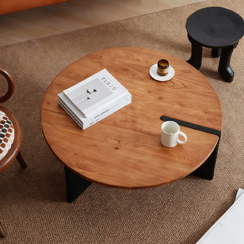 Table basse ronde en bois massif Retro, H 13,78 po x L 35,43 po x l 35,43 po