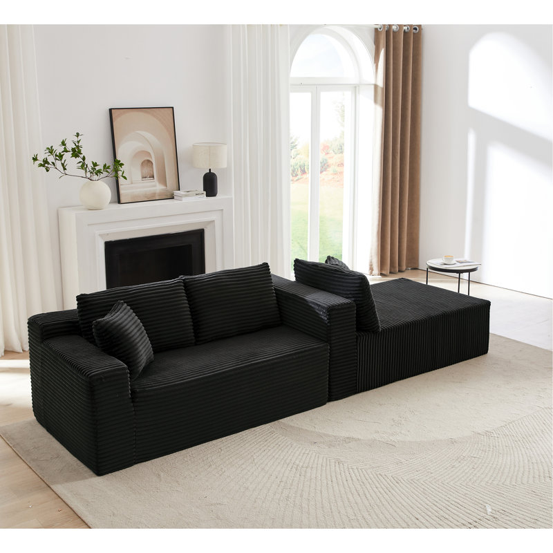 Canapé modulaire en L avec siège profond, sans assemblage requis, canapé modulaire pour salon, chambre à coucher, appartement, noir