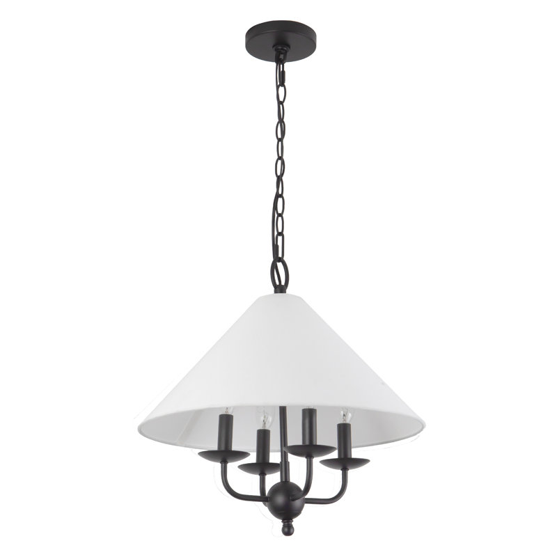 Luminaire suspendu 18 po noir avec abat-jour en lin blanc, Noir / lin blanc