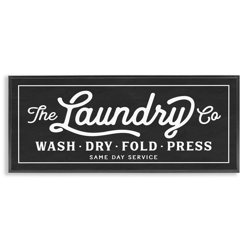 Vintage Black and White Laundry Sign with Wood Frame