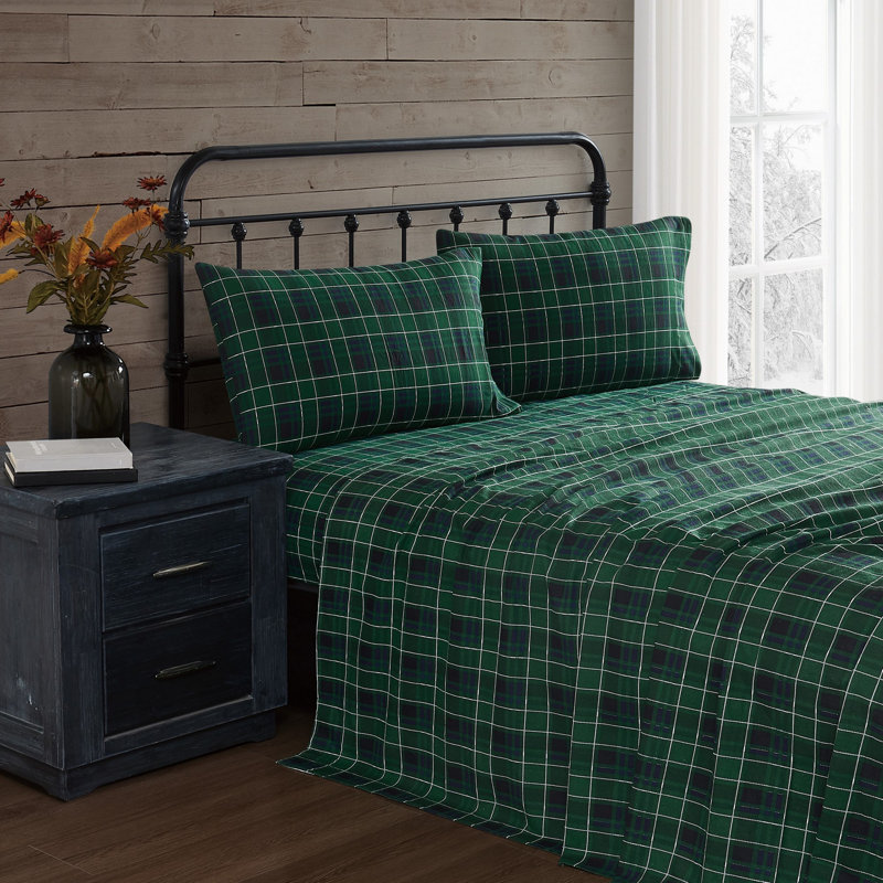 Truly Soft Tartan Plaid Flannel Sheet Set, King Sheet Set with 2 Pillowcases