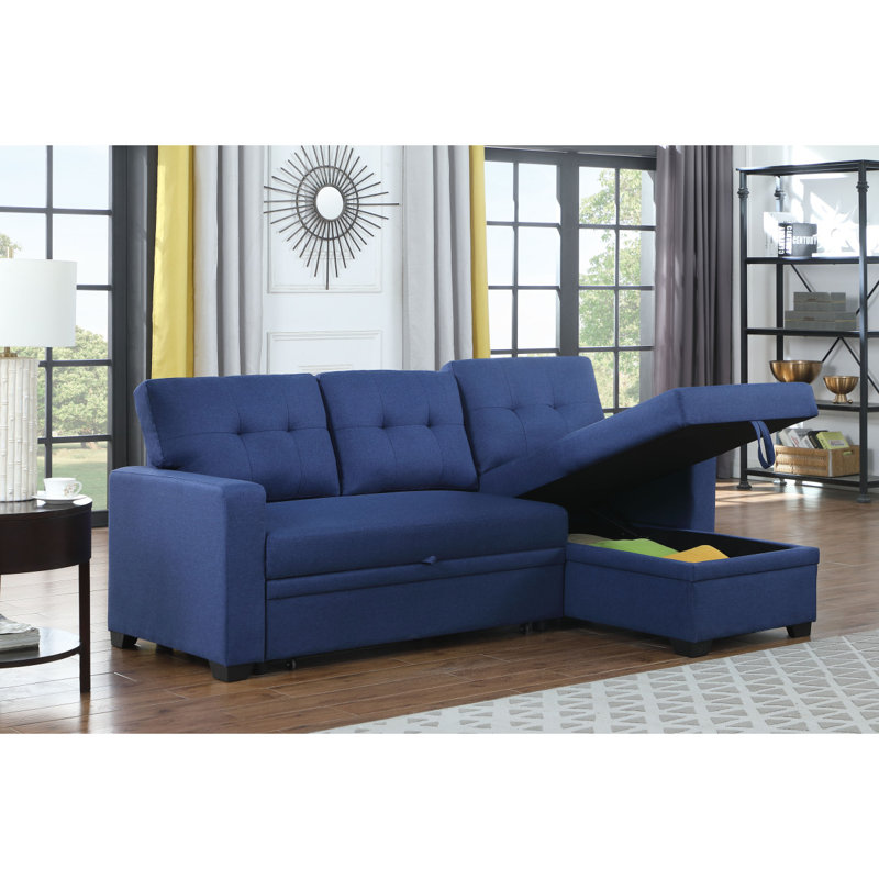 Canapé-lit à accoudoirs carrés 81,9 po, Mélange de coton bleu marine