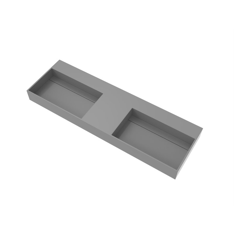 Lavabo de salle de bain mural rectangulaire moderne 60 "avec bonde dissimulée Juniper - gris, sans trou de robinet, Gris