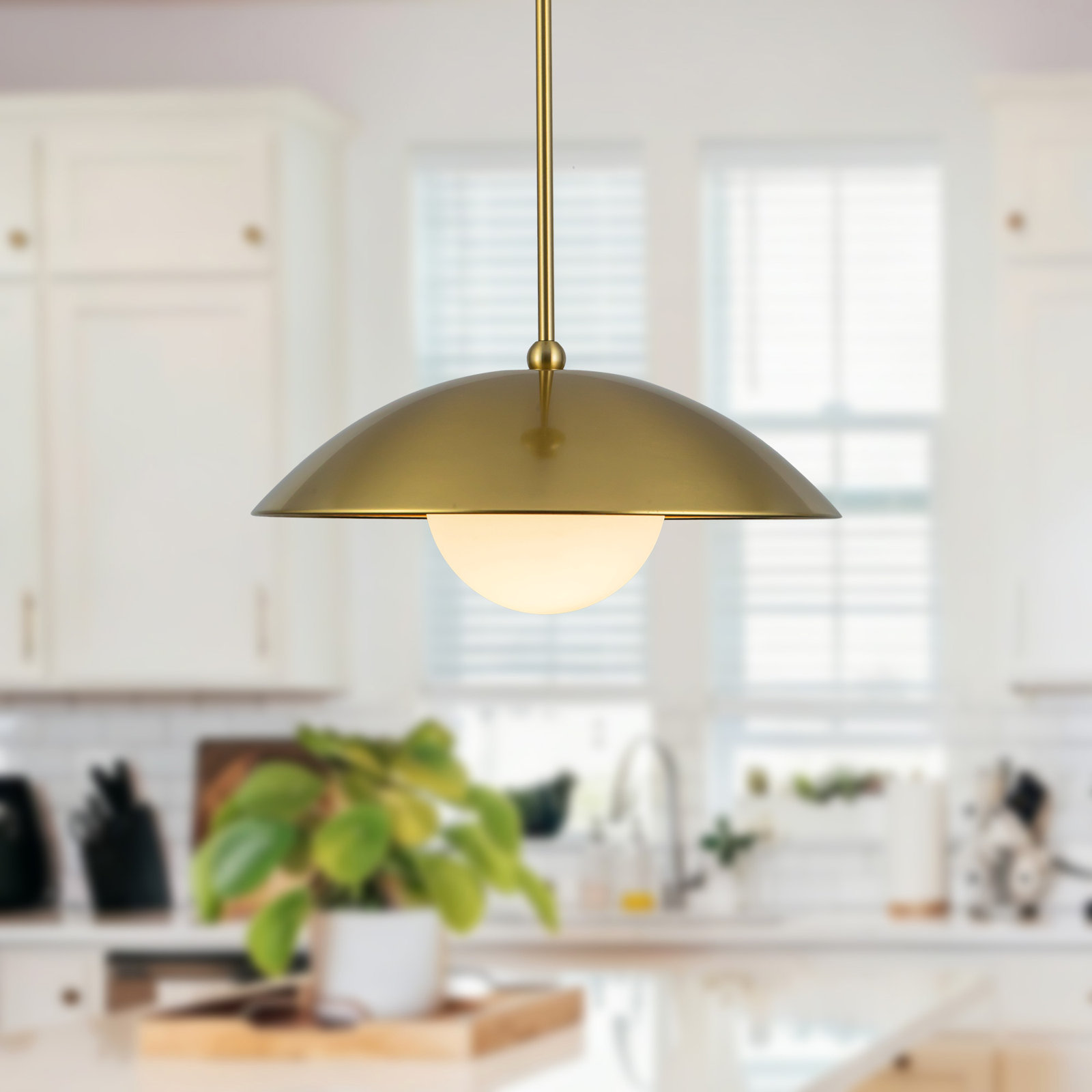 Mire 17-in Pendant with Opal Glass, Brushed Gold/Opal Glass