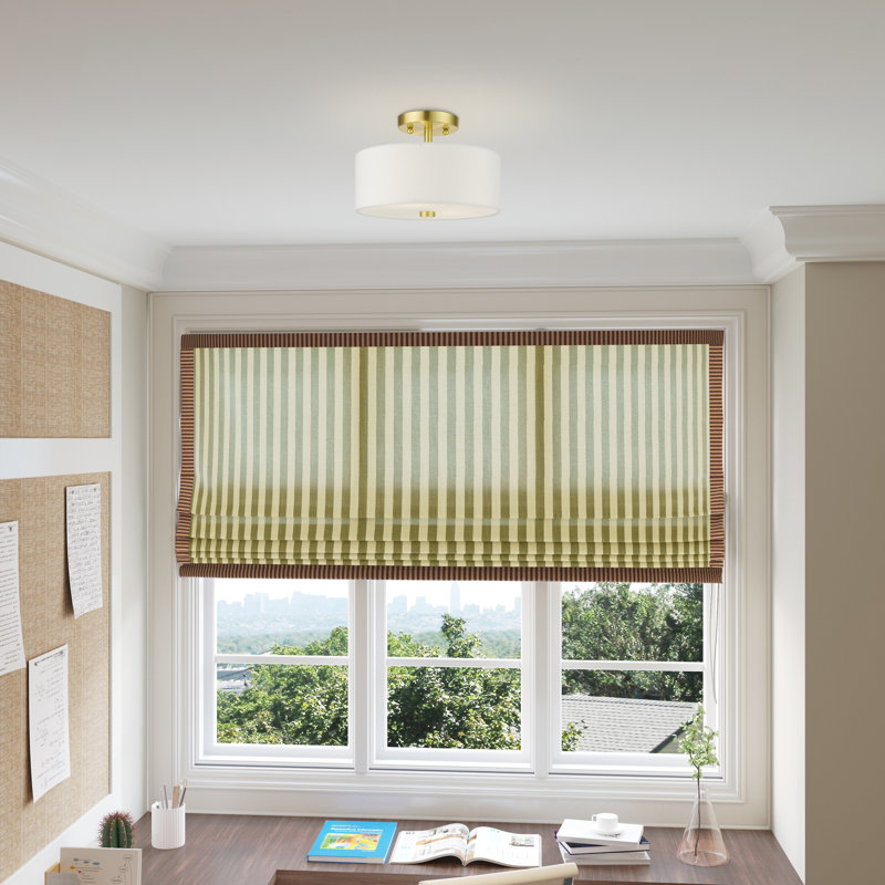 Flaire Fabric Semi Flush Mount, 7.75" H x 11" W x 11" D, Satin Brass