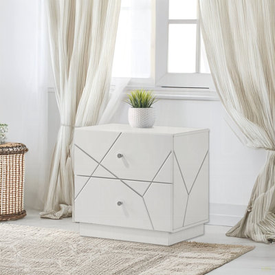 Table de chevet moderne avec 2 tiroirs et lignes en relief
