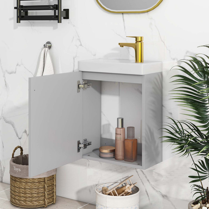 Meuble-lavabo simple 15,94 po avec plateau en céramique Aarvik, Gris