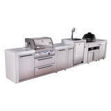 Mont Alpi Premium 4-burner 155" Deluxe Stainless Steel Island Modular Outdoor Kitchen Island Bbq Gas Grill + Infrared Side Burner + Kegerator + Kamado + Storage Drawers And Cabinets + Rotisserie Kit