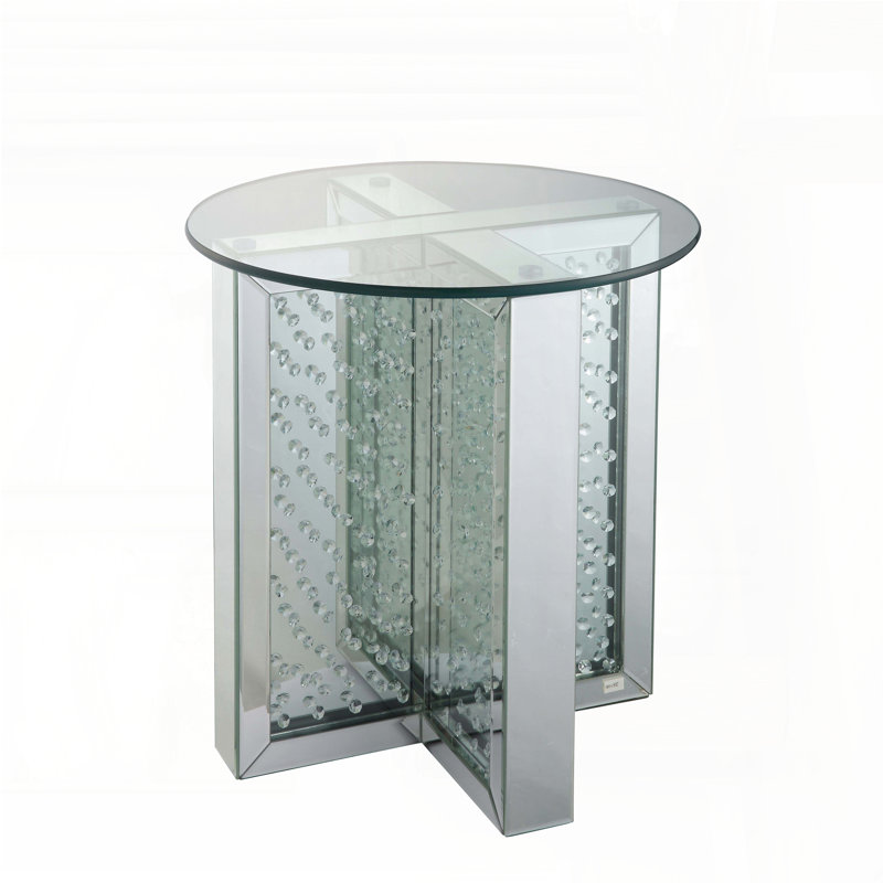 Table de bout en miroir avec incrustation de faux cristal - assemblé