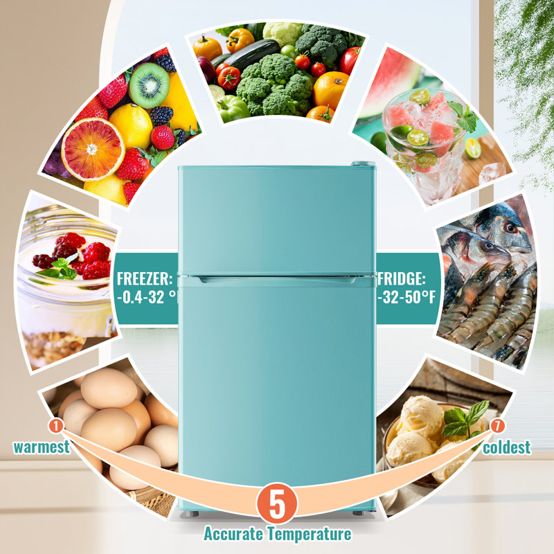 WANAI 3.5 Cu.Ft Mini Fridge with Freezer, Compact Refrigerator for Office, Dorm, Apartment, 7-Level Adjustable Thermostat, 2 Removable Shelves and Bakset, Small Fridge