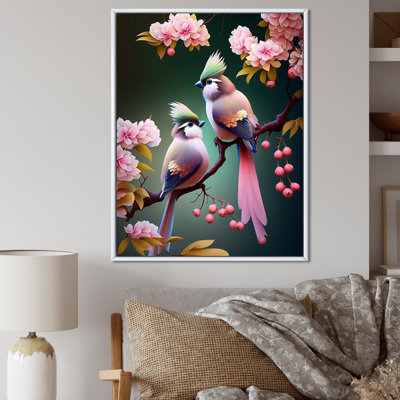 " Pink Cardinal Birds On A Branch "