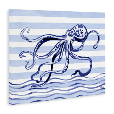 Indigo Brushstroke Octopus Canvas, design by Paul Brent