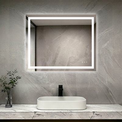 Miroir de salle de bain 40 po x 32 po à DEL avec éclairage à intensité variable et antibuée avec 3 modes de couleurs, montage horizontal / vertical étanche IP44
