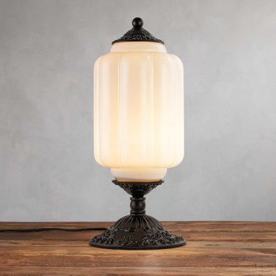 Glint 1-Light Lantern Table Lamp with Milk Glass Shade for Bedroom